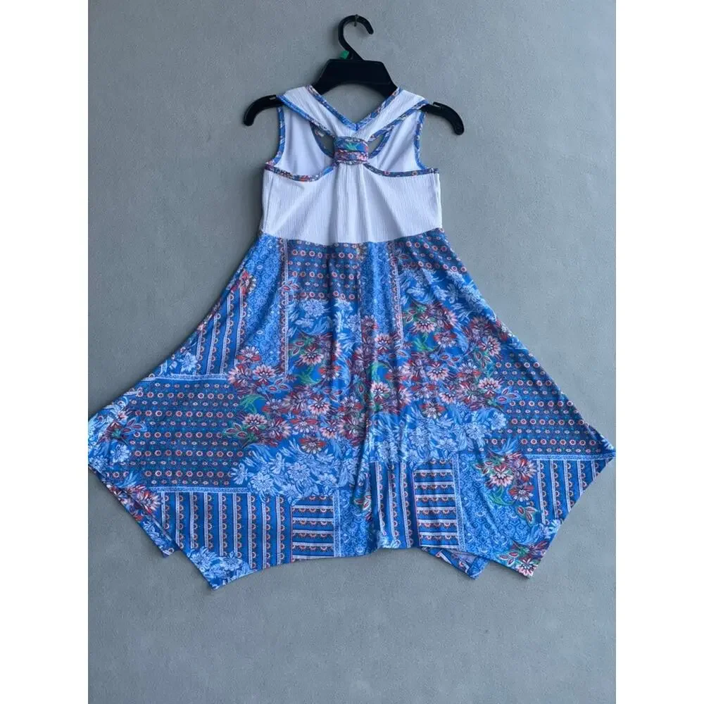 JONA MICHELLE GIRLS BOHO BLUE FLORAL PATCHWORK SUNDRESS - SIZE 8